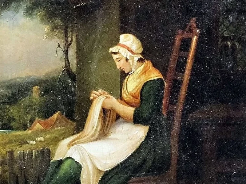 1799-Simon Wagner - Interno di un cottage con una giovane donna seduta